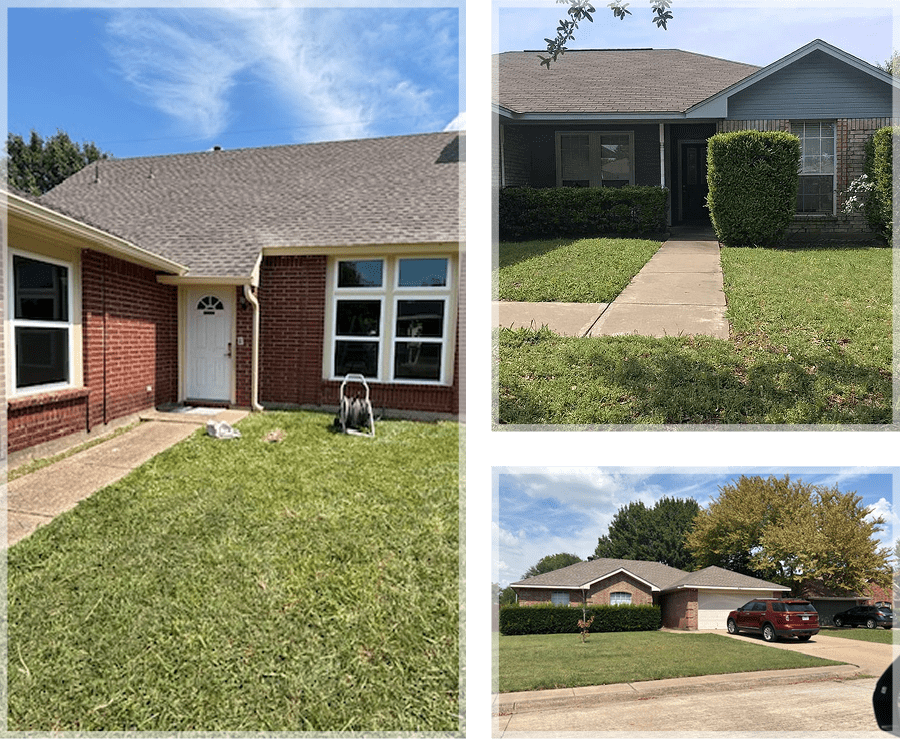 A well-maintained suburban house with a green lawn and trimmed hedges.