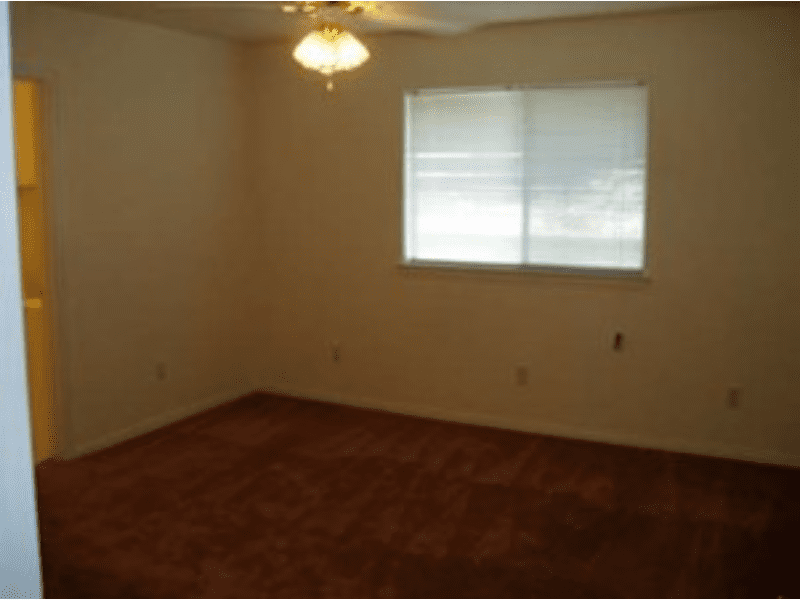 Empty room with brown carpet and window.