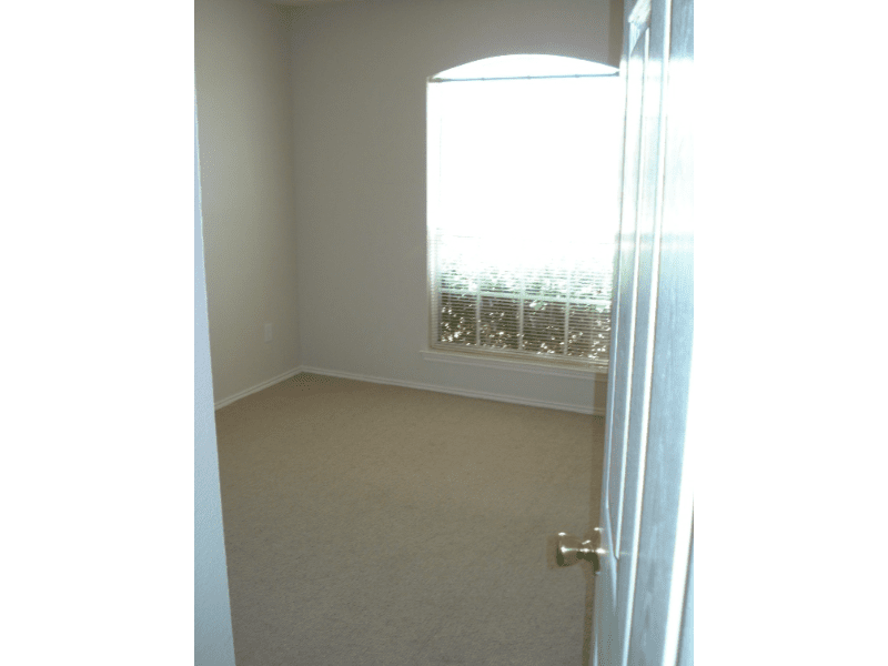 Empty room with beige carpet and large window.